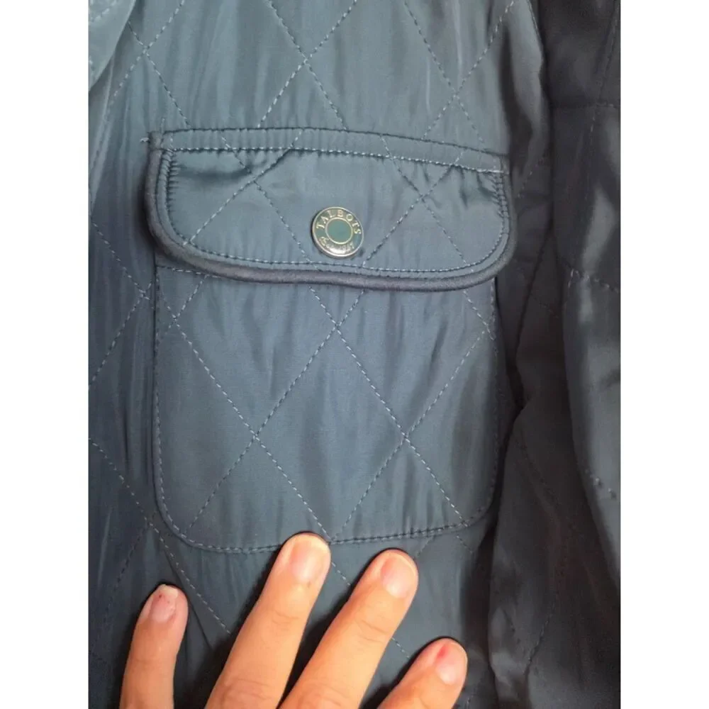 Talbots Blue Green Quilted Multi Pocket Full Zipper Snap Button Jacket size XL